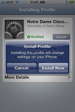 install profile confirmation screen