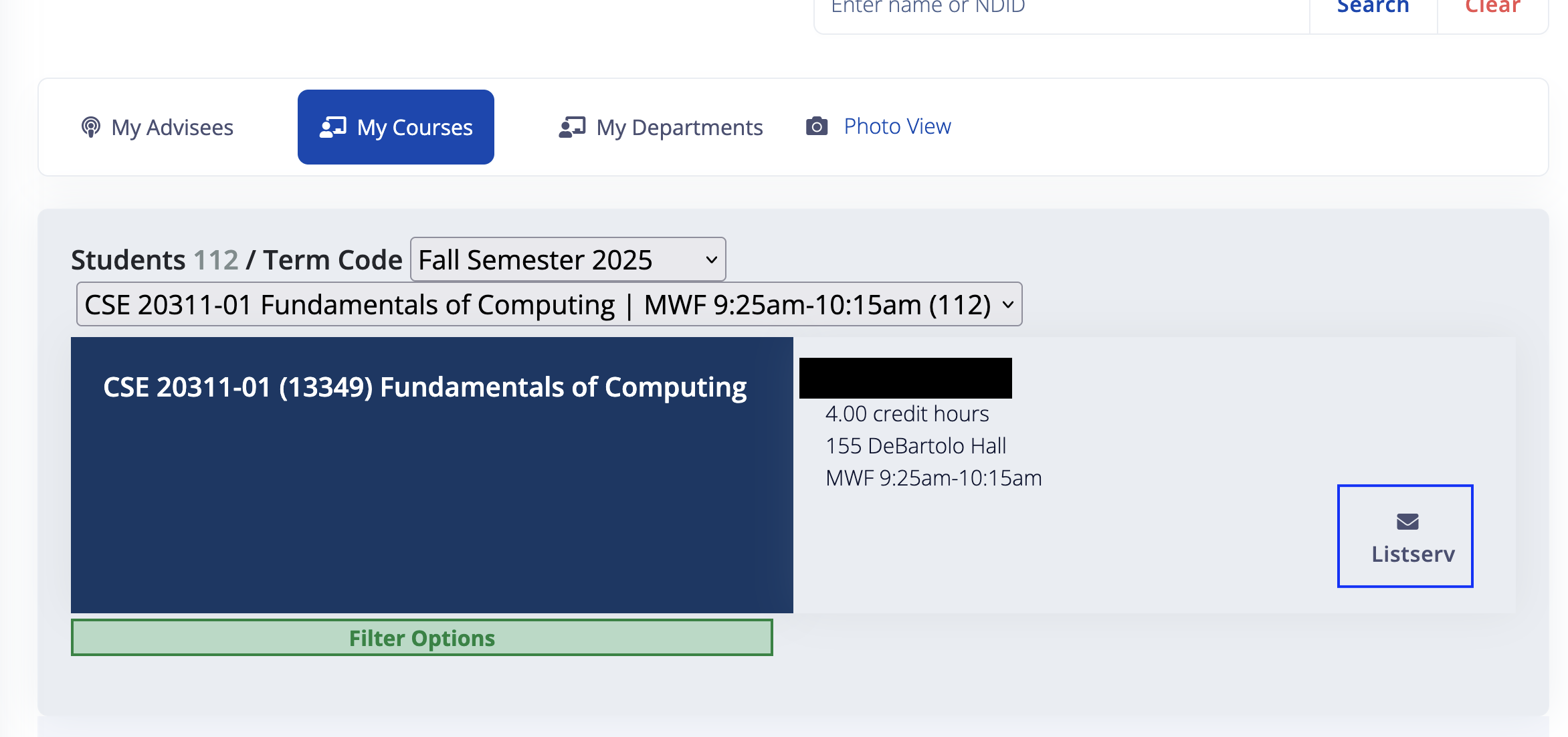 Example picture of new OnlinePhoto view with Listserv button