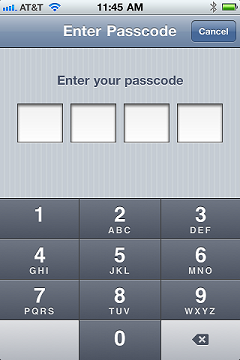iOS enter pass code screen