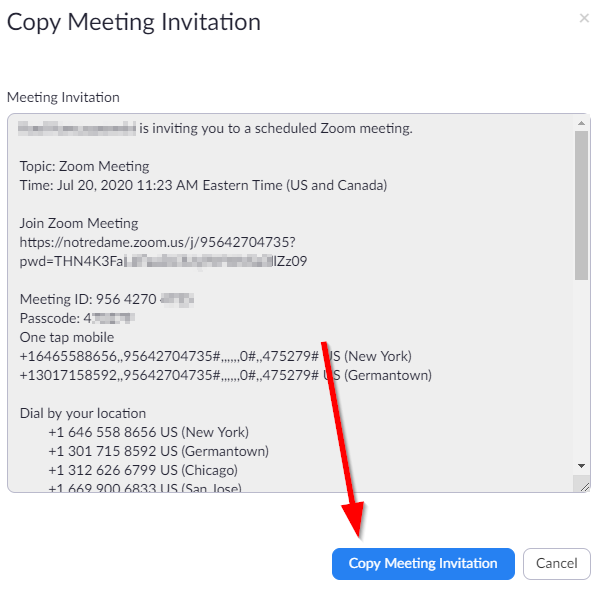 select Copy Meeting Invitation