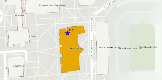 Highlighted map of DeBartolo Hall