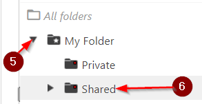 Panopto folder list showing the Shared folder option